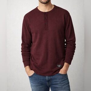 Abercrombie & Fitch Burgundy Waffle Knit Henley Long Sleeve Tee Large Casual